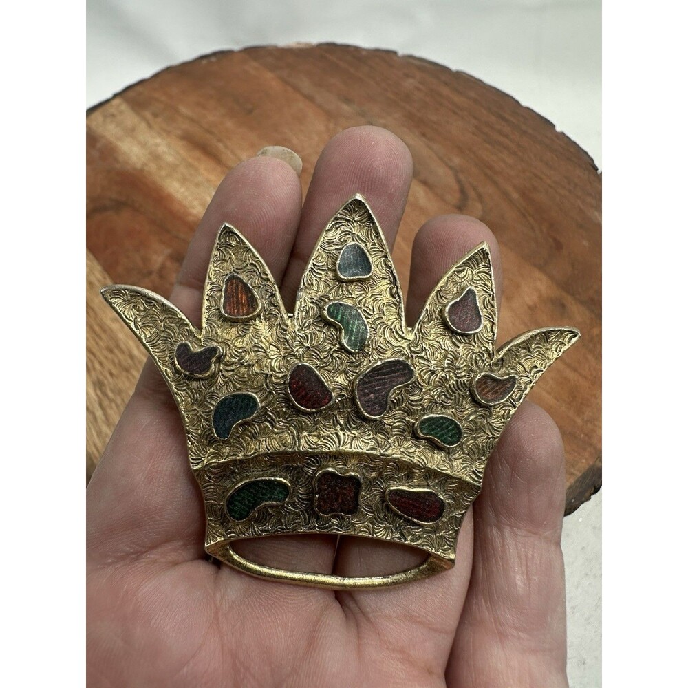 Crown Prince King Queen Royal Brooch Metal Enamel Stones Gold Tone